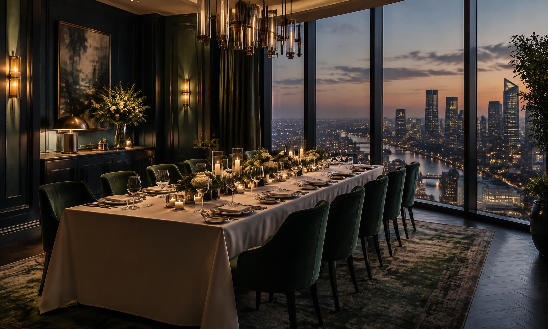 Candlelit private dining room overlooking the city at dusk